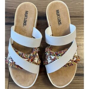 Muk Luks Platform Slide Sandals Womens 9 Rainbow Fringe Boho Summer